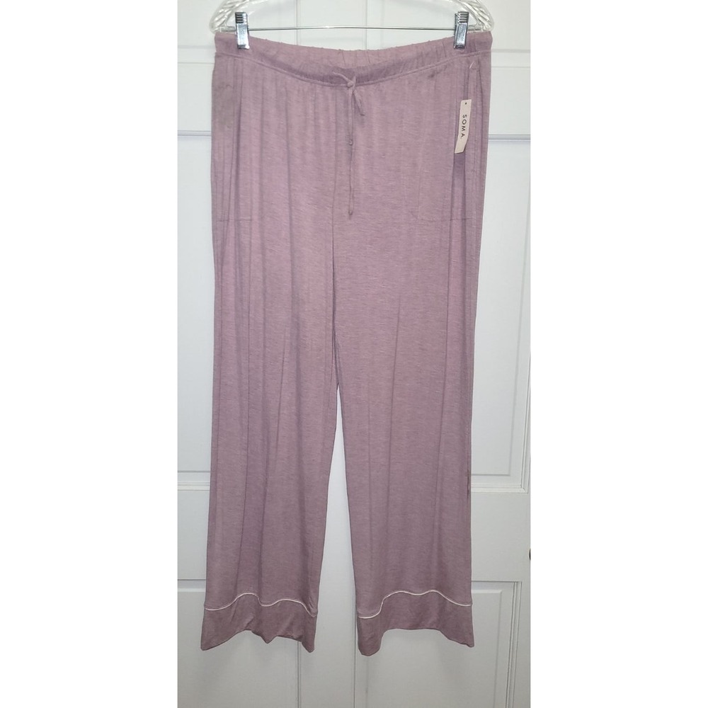 Soma Women's Rayon Cool Nights Piped PJ Pants - Heather Powder Plum - Large Reg